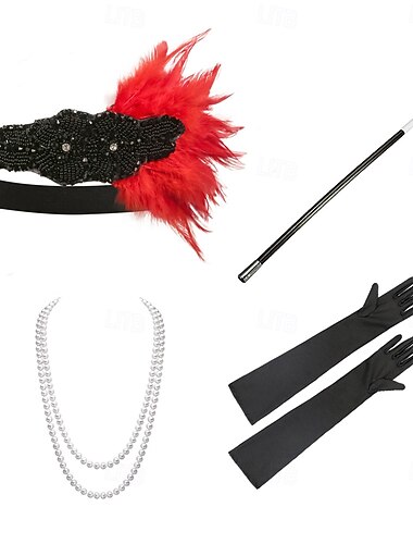  Conjunto Vintage Accesorios El gran Gatsby Disfraz Mujer Carnaval día de San Valentín Mascarada Fiesta de baile Carnaval Fiesta Adultos Adulto 1 Collar Guantes Para la Cabeza Primavera Todas las