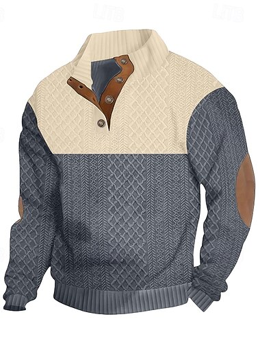  Herren Sweatshirt Pullover Kapuzensweatshirt Pullover Kapuzenpullover mit Knöpfen Schwarz Armeegrün Marineblau Khaki Grau Stehkragen Einfach Patchwork Strukturiert Sport & Outdoor Lässig Täglich