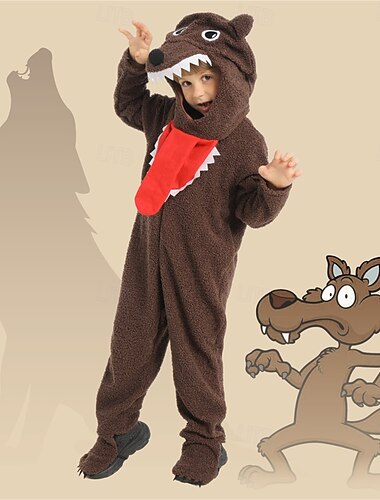  Dierenbandkostuum Carnavalskostuum Trui met capuchon Kigurumi-pyjama's Wolf Dier Cosplay Capuchon Kinderen Uniseks Halloween Carnaval Boekenweek Prestatie Symfonie van Verhalen Educatieve