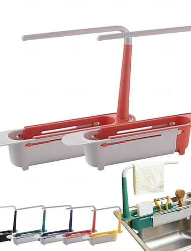  Teleskop-Spülbeckenablage, verstellbare Küchenspülen-Organizer-Ablage, ausziehbarer 2-in-1-Teleskop-Spülbeckenabtropfer, Schwamm-Seifenhalter für Küchenutensilien