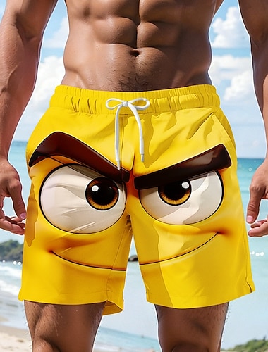  Herre 3D Print 3D-tegneseriefigur Smilefjes Badeshorts Surfeshorts Medium Midje Hawaiisk Morsom Strandferie Sidelommer Mesh fôr Elastisk snøring i midjen Designer Klær