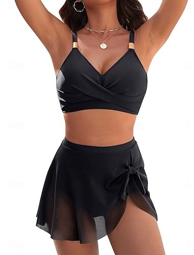  Dámské Plavky Bikiny 2 ks Sukně Plavky Štíhlý Volná záda prázdniny Oblečení na pláž Pevná barva Do V Bez rukávů Plavky