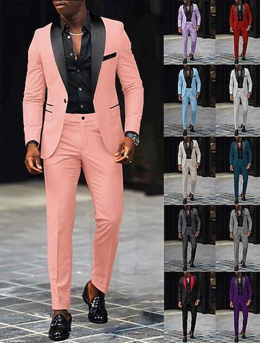  Herren Blazer + Anzughose Blazer Anzüge Geschäft Cocktailparty Hochzeitsfeier 2 Stück Mode Lässig Frühling Herbst Polyester Farbblock Tasche Knöpfe Bequem Einreihig Blazer Dunkelgrau Schwarz Wei