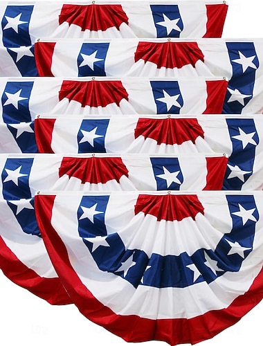  Guirlande de drapeaux américains pour l'extérieur, drapeau plissé USA en éventail 1,5 x 3/3 x 6 pieds, décorations patriotiques extérieures, décorations pour la fête des présidents, guirlande rouge, blanche et bleue (lot de 3 ou 6).