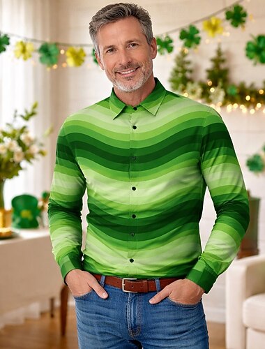  St. Patrick 2026 Retro Vintage 1970er Hemd Aloha-Hemd langarm Hippie Kostüm Herren Maskerade 4. Juli Party Festival Erwachsene Hemd