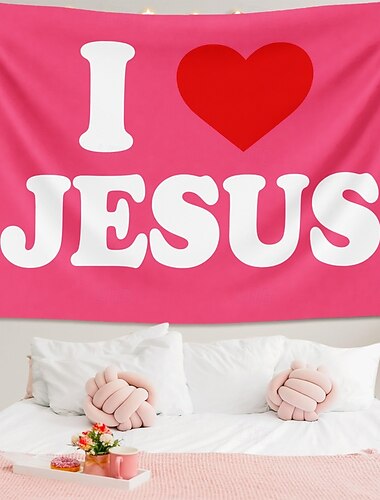  Arazzo pasquale "I love Jesus", decorazione murale spirituale per celebrazioni cristiane, perfetto per la Pasqua e per decorazioni domestiche religiose.