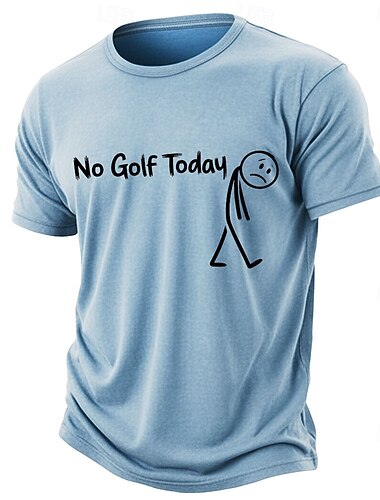  Camiseta "Sem golfe hoje" com estampa divertida de boneco palito jogando golfe, em algodão misto com efeito desgastado e lavagem especial, azul claro, estilo vintage, para homens, tamanhos P, M, G,