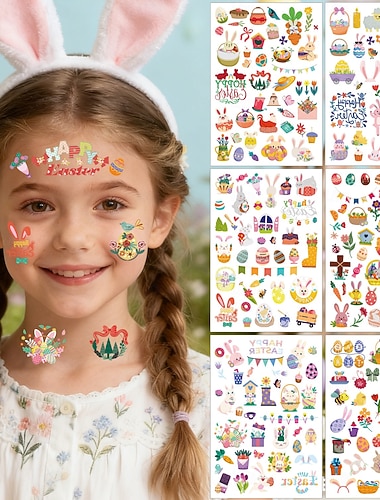  Wielkanocne upominki do koszyków tymczasowe tatuaże wielkanocne dla dzieci 6 arkuszy urocze tatuaże z królikami i jajkami dla dzieci upominki na przyjęcie wielkanocne wypełnienie koszyków nagrody w