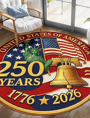  Tappeto rotondo commemorativo per il 250° anniversario degli Stati Uniti, 250 anni 1776-2026, con motivo raffigurante la Liberty Bell e la Statua della Libertà, decorazione patriottica per il
