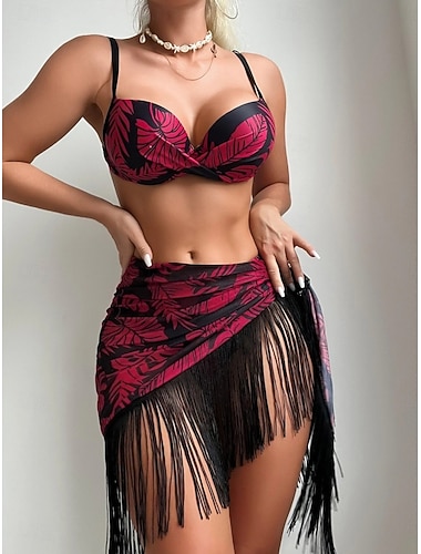  Dámské Plavky Bikiny Tři kusy Sukně Plavky Štíhlý Volná záda prázdniny Tropický vzhled Květinový Do V Bez rukávů Plavky