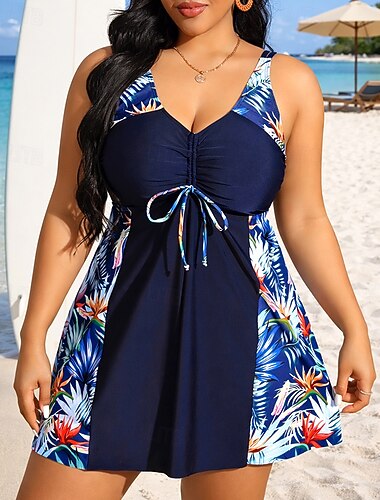  Femmes Maillot de bain Tankini 2 Pièces Tropical Séchage Rapide Élastique Sans manches Maillot de Bain Maillot de bain Surf Plage Natation Été