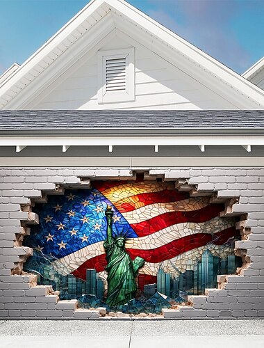  Garagentorabdeckung zum 250. Jahrestag der USA: 3D-Druck mit optischer Täuschung – Freiheitsstatue mit amerikanischer Flagge – patriotische Dekoration für die Feierlichkeiten zum Unabhängigkeitstag am 4. Juli.