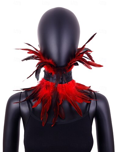  Karnival 2026 Rio Karnival Samba Tillbehör Kvinnors Röda Fjäder Choker Krage Gotisk Vampyr Djävul Kostym Halsband Brasilien Festival Uppträdande Kostym
