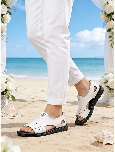  hvite justerbare sandaler for menn – komfortable, pustende utendørssko til strandbryllup og sommerarrangementer