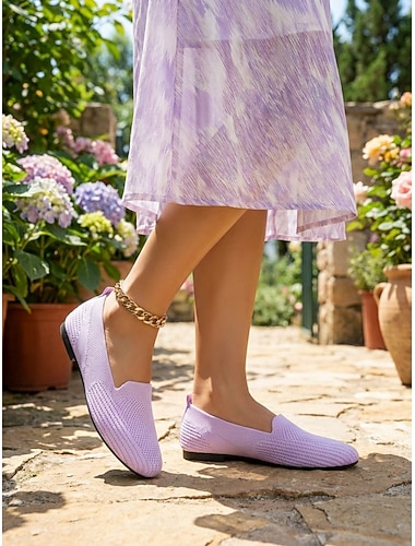  női lila, puha kötött bebújós cipő – minimalista, lélegző és könnyű irodába, ingázásra, utazásra és mindennapi viseletre