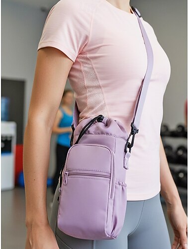 Vanntett nylonveske til vannflasker for kvinner med telefonlomme, flerfarget crossbody-bærer for fitness, sport, fotturer og fritidsbruk, justerbar skulderstropp for reisedrikkeholder.