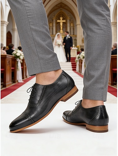  Herresko i ekte skinn, svarte formelle sko, elegante bryllupssko for brudgommen og bryllupsgjestene