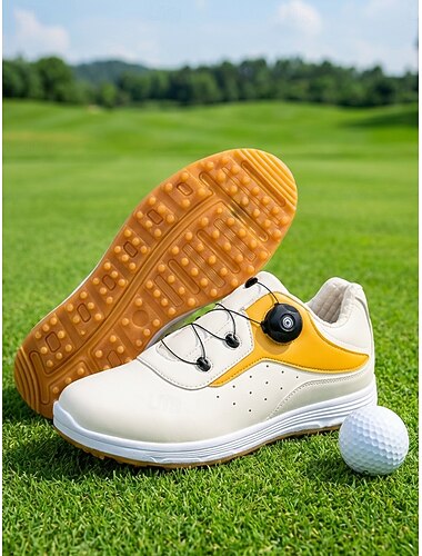  ダイヤル留めのレディースイエローゴルフシューズ - 通気性と滑り止め性に優れたレディース用パフォーマンススニーカー。ゴルフコース、トレーニング、ウォーキングに最適。 &アウトドアスポーツ