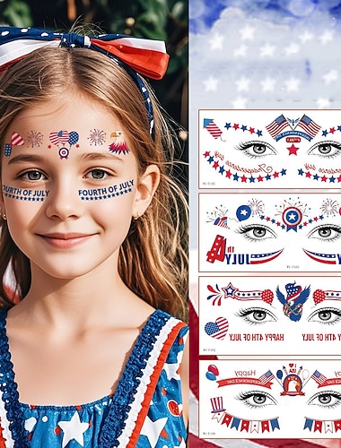  40 ark sminkeklistremerker til uavhengighetsdagen, amerikansk flagg, nasjonaldagsfest, sminke til ansiktsklistremerker