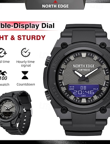  NORTH EDGE Herren Digitaluhr Quarzuhr Außenbereich Sport leuchtend Stopuhr Wecker Countdown Caucho Beobachten
