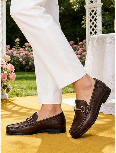  Bruine loafers van echt leer voor heren, stijlvolle trouwschoenen voor de bruidegom en de gasten.