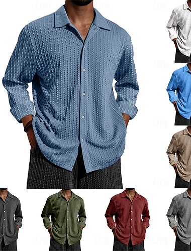  Męskie Codzienna koszula Czarny Biały Burgundowy Granatowy Błękit nieba Długi rękaw Jednolity/zwykły kolor Klapa Dzienne zużycie Podstawowy Odzież Tradycyjny / Klasyczny