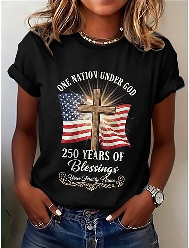  Independensdag Amerikansk Anniversarie Patriotisk Kvinna T Shirt Tryck Grafisk Bokstav Amerikansk Flagga Stilren Klassisk Avslappnad Korta Ärm Rundhals Vanliga Toppar Daglig Svart Vit Röd Sommar Vår