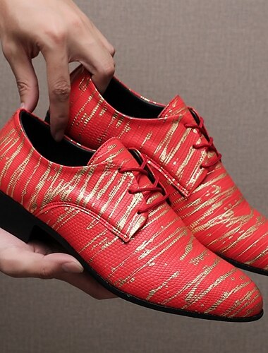  Chaussures habillées pour hommes en similicuir à rayures rouges et dorées – chaussures élégantes et formelles pour les mariages et les événements professionnels