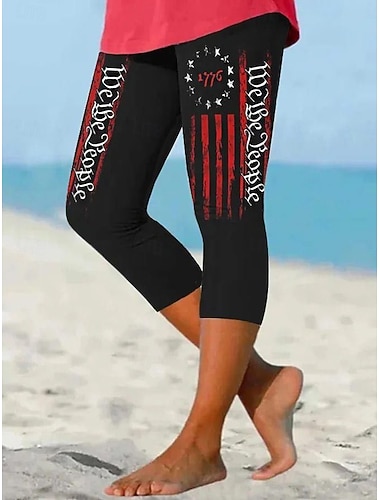  Dia da Independência Calças Capri Femininas Patrióticas Leggings Férias Havaiana Estilo Capris Cintura Média Calças Gráficos Estampados Bandeira Nacional Conforto Elástico Ao Ar Livre Férias Formal