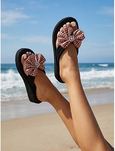  Dames slippers met bloemenstrik – casual strandsandalen met zachte zool en schattig design voor aan het zwembad, in het resort en op zomervakanties