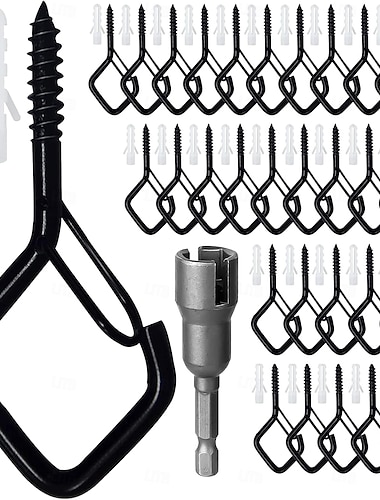  Conjunto de 20 ganchos quadrados de encaixe com fivela de segurança, ganchos de rosca anti-queda para uso externo, ideais para pendurar luzes de corda, plantas, sinos de vento, comedouros de pássaros,