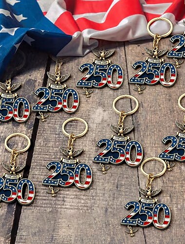  Conjunto de 10 chaveiros comemorativos do 250º aniversário dos Estados Unidos, chaveiro com ornamento da bandeira americana do Corpo de Fuzileiros Navais (1776-2026), presentes para veteranos e