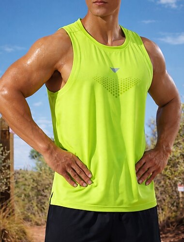  Per uomo Tinta unita Canotta da allenamento Canotta da corsa Sport in alto Estate Senza Maniche Asciugatura Rapida Traspirante Allenamento in Palestra Camminata Jogging Grigio scuro fluorescente