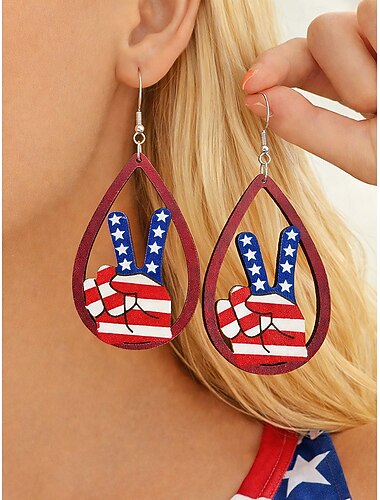  Pendientes Colgantes en forma de Gota de Bandera de EE.UU. de Madera para Mujeres del 250 Aniversario de los Estados Unidos Joyería Patriótica Ligera Múltiples Estilos Disponibles Estilo Boho Casual