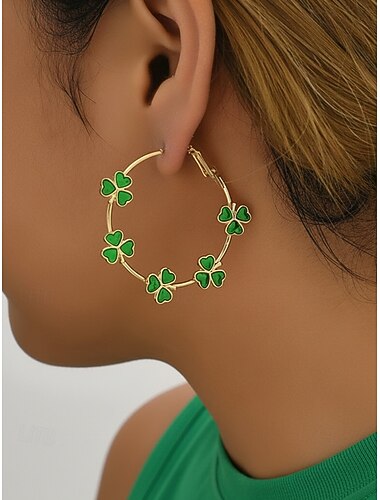  أقراط نسائية من سبيكة معدنية بتصميم نبتة البرسيم الأخضر، مثالية ليوم القديس باتريك وللارتداء اليومي غير الرسمي