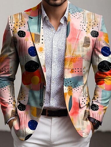  Herren Geometrisch Blazerjacke Mantel Mode Bequem Atmungsaktiv Künstlerisch Lässig Lässig Täglich Party-Abendmode 3D-Druck Knöpfe Mehrere Taschen Frühling Herbst Winter Flacher Kragen Langarm Blau