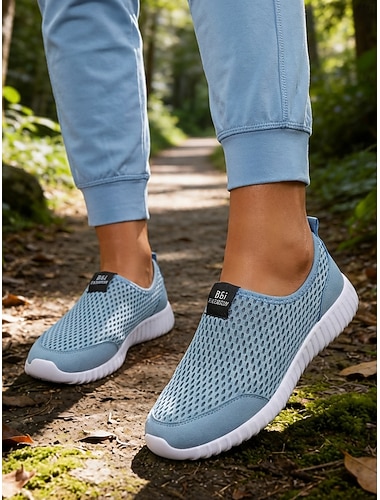  Chaussures de marche sans lacets en maille respirante bleu clair pour femmes – baskets légères d'extérieur pour la randonnée, les sentiers, les voyages et les activités quotidiennes