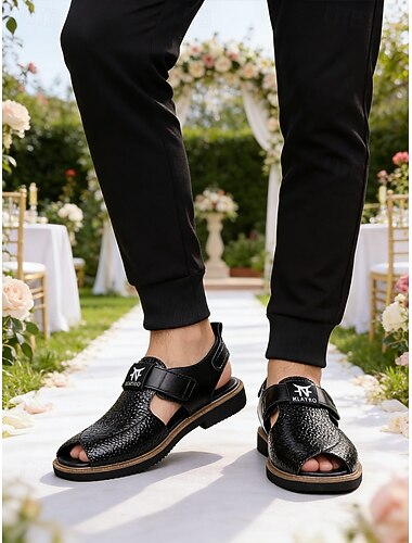  Herresandaler i kunstskinn, komfortable og stilige med justerbare stropper for bryllup, perfekte for formell og semiformell bruk