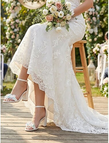  Women's Ivory Floral Ankle Strap Block Heel Sandals, Elegant Bridal Style Shoes for Garden Wedding