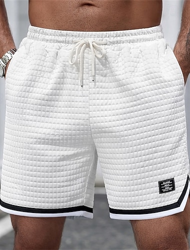  Herren Waffel-Shorts Aktiv Shorts Freizeitshorts Strukturiert Einfach Einheitliche Farbe Komfort Atmungsaktiv Über dem Knie Lässig Outdoor Strand Urlaub Mode Schwarz Weiß Mikroelastisch