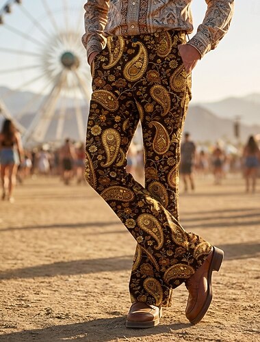  Retro Vintage Boho Anos 70 Calças Calça boca de sino Hippie Discoteca Cintura Alta Estampado Cashemere Fantasia Homens Dia Das Bruxas Carnaval Festival de Música Festa Temática Retro Adulto Calças