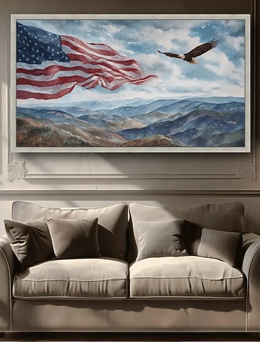  Amerika 250 Jahre – handgemaltes Ölgemälde auf Leinwand – Wanddekoration mit amerikanischer Flagge, Sternen, Streifen und Weißkopfseeadler – gerollt, rahmenlos, ungespannt