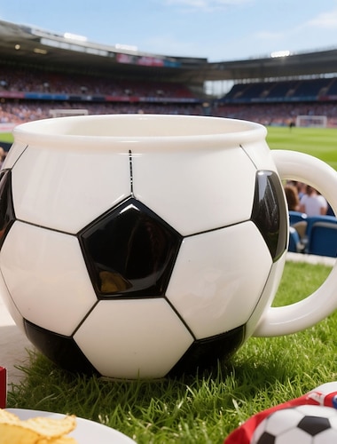  Keramisk mugg med 3D-motiv och fotboll, handmålad kaffekopp med fotbollstema på 90 cl, stor, ny sportfanmugg, present till hemmakontoret med fotbollstema