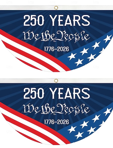 250. Jahrestag – Wir, das Volk – Patriotische, gefaltete Fächerflaggen-Girlande für Terrasse, Balkon oder Veranda – Unabhängigkeitstagsdekoration 1776–2026
