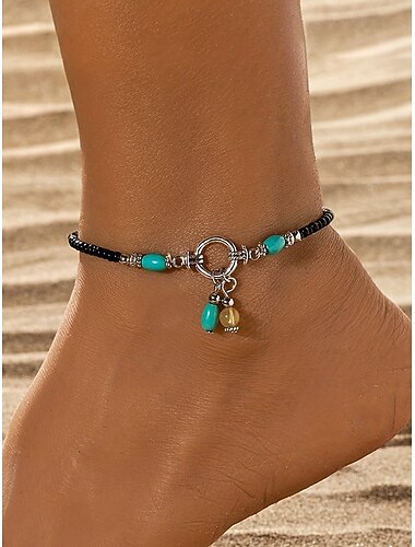  Dames enkelbandje in bohemian stijl met kralen, kleurrijke harskralen en een bedeltje, lichtgewicht enkelbandje voor op het strand, perfect voor dagelijks gebruik, vakantie, resort en de zomer.