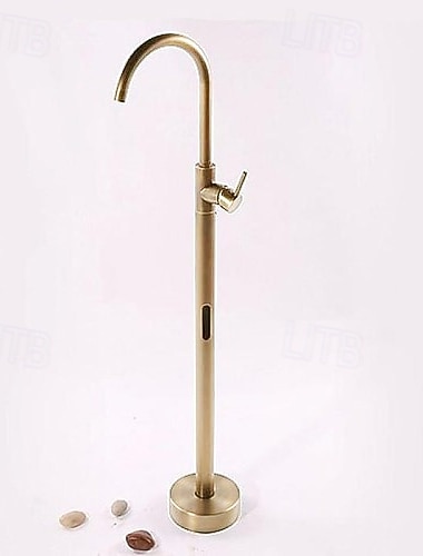  antieke koperen badkraan vrijstaand, 360 draaibare uitloop vloermontage bad douchevuller mengkranen, vintage vrijstaand bad met klauwvoet met warm en koud waterslang