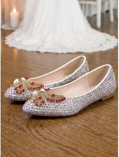  女性用パーティーウェディングフラットヒールポインテッドトゥアンクルストラップカラフル