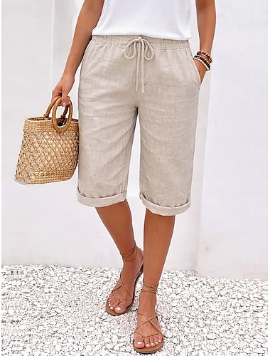  Dame Capri-bukser Uformelle bukser Sommershorts Ferie Grunnleggende Knelengde Medium Midje عادي Bekvem Uelastisk Mørkegrå Svart Hvit Oransje Sommer Vår