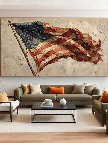  Amerika 250 Jahre – handgemaltes Ölgemälde auf Leinwand mit amerikanischer Flagge, Sternen und Streifen – Wanddekoration für Zuhause – gerollt, rahmenlos, ungespannt