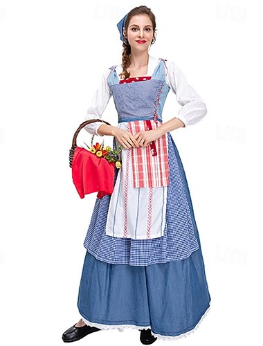  19. století Dlouhá délka Šaty Doplňky Dlouhé rukávy Pioneer Girl Kostkovaný A-Linie Maškarní kostým Unisex předvečer Všech svatých Karneval Dospělí Šaty Zástěra Celý rok